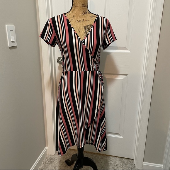 Striped Wrap-Front Dress - Picture 2 of 8
